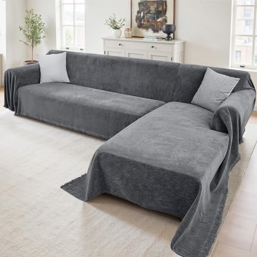 2 Pieces Sectional Couch Covers L Shaped Cover XXXL Dark Gray (Dark Grey / 71"×118"+91"×134")