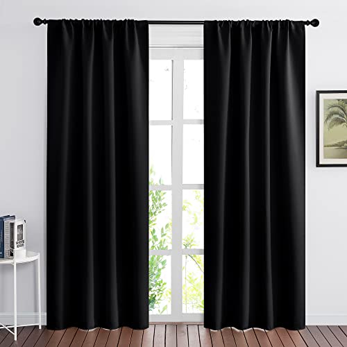 2 Panels Blackout Doorway Curtains (Black / 34"W x 80"L (Pack of 2))