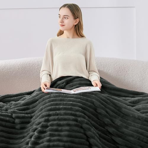 Ribbed Fleece Throw Blanket for Couch (Charcoal Grey / Throw(50"x60"))