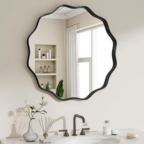 Wavy Round Mirror (Black / 20"L x 20"W)