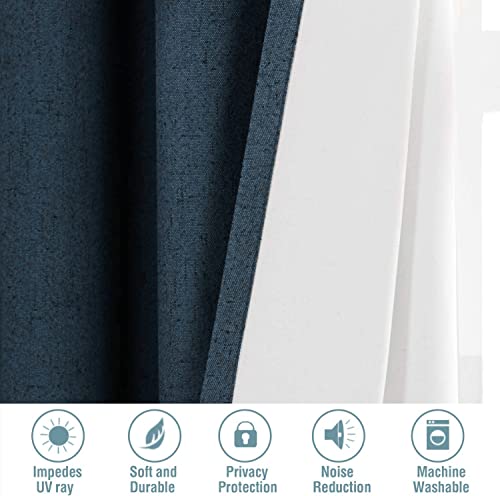 100% Blackout Linen Curtains 54" L 2 Panels Navy (Navy / 42"W x 54"L (Pack of 2))