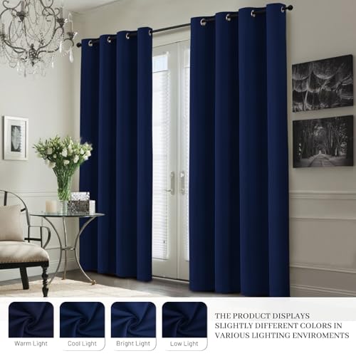 Navy Blue 100% Blackout Curtains 63 Inches Long 50" Wide (50"W x 63"L (Pack of 2) / Navy Blue With White Backing)
