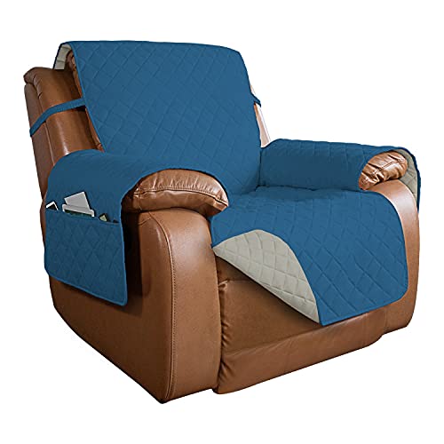 Reversible Recliner Chair Covers Couch Covers for Dogs (Large Recliner / Peacock Blue/Beige)