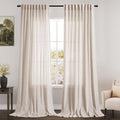 Beige Linen Curtains 90 Inches Long for Living Room Back Tab and Rod Pocket Semi Sheer Privacy Curtains Farmhouse Linen Cotton Textured Curtain for Bedroom 70x90 (70"W x 90"L (Pack of 2) / Linen)