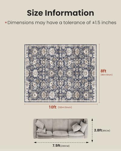 Amada 8x10 Washable Area Rug for Living Room (8' x 10' (Rectangular) / Blue/Brown)