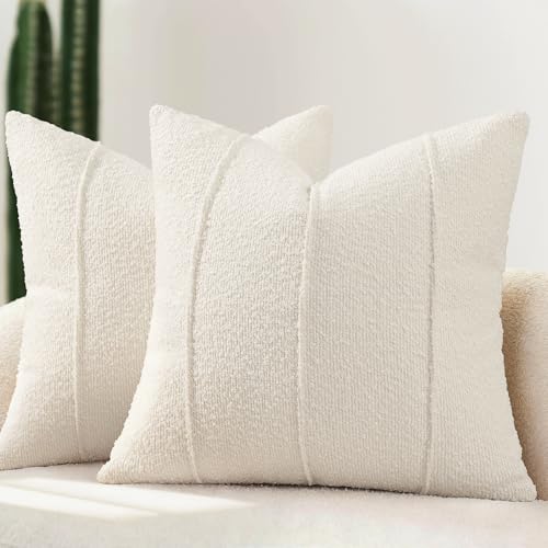 Textured Boucle Throw Pillow Covers 16x16 Pack of 2 (Ivory / 16" x 16" (Pack of 2))