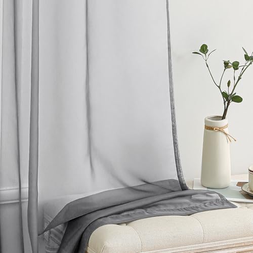 Charcoal Grey Sheer Curtains 84 Inches Long 2 Panels (Charcoal Grey / 54"W x 84"L (Pack of 2))