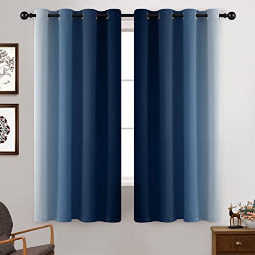 Ombre Curtains Blue and Greyish White for Living Room (52"W x 63"L (Pack of 2) / Blue)