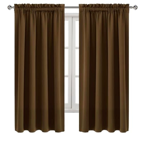 Blackout Curtains for Bedroom Living Room 52 x 63 Inch Long Brown (Brown / 52"W x 63"L (Pack of 2))