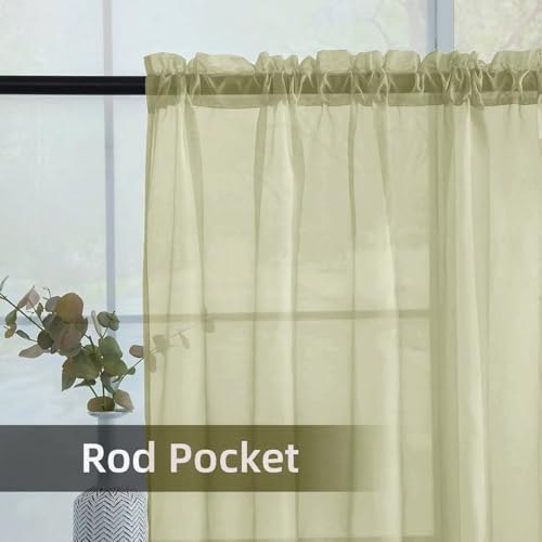 Solid Sheer Rod Pocket Curtain Voile Draperies 2 Panels White Beige Black Grey Ivory 52 Inch Width 54 Inch Long 1 Pair for Kitchen Bedroom Children Living Room Yard (Sage Green / 52"W x 54"L (Pack of 2))