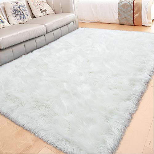 Soft Fluffy Faux Fur Rugs for Bedroom Bedside Rug 4x6 Feet (White / 4 x 6 Feet (Rectangular))