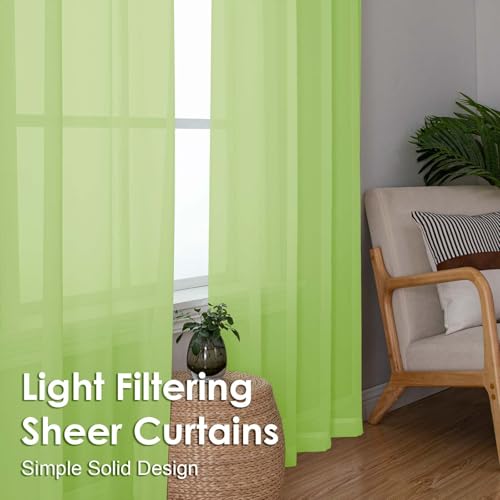 Sheer Curtains 84 Inches Long 2 Panels Set (Lime / 42"W x 84"L (Pack of 2))