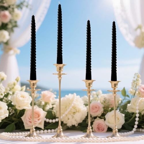 4 Pack 10 Inch Spiral Taper Candles for Wedding (10 in / Black)