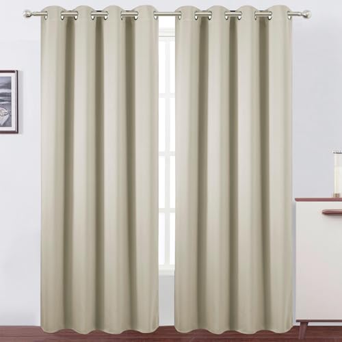 Blackout Curtains 52 x 120 Inch Long Light Beige Curtains Set of 2 Panels Room Darkening Curtains for Bedroom and Living Room (Light Beige / 52"W x 120"L (Pack of 2))