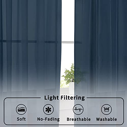 Aiyufneg Small Sheer Tier Curtains Half Kitchen Curtain Sheers (40"W x 24"L (Pack of 2) / Navy Blue)