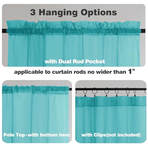 Sheer Turquoise Tier Curtains 24 Inch Length (Turquoise / 42"W x 24"L (Pack of 2))