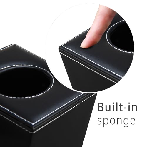 PU Leather Tissue Box Cover Square (Black / Large)