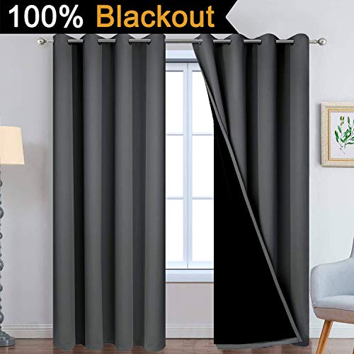 Dark Grey 100% Blackout Curtains 90 Inches Long 52" Wide 2 Panels (52"W x 90"L (Pack of 2) / Dark Grey)