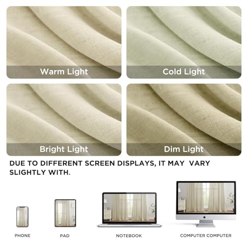 Linen Curtains 108 Inch Length 2 Panels Set (Natural / 52"W x 108"L (Pack of 2))