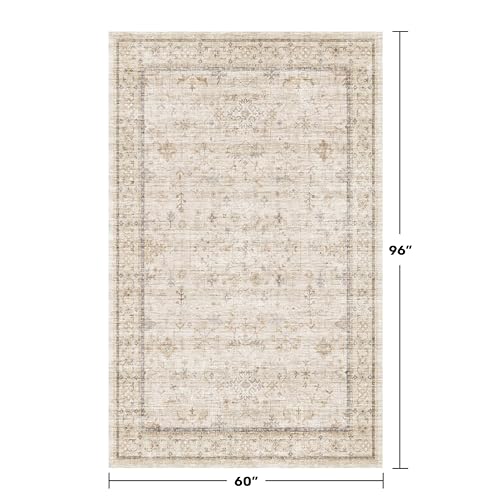 Ivory 5x8 Area Rug for Bedroom (5' x 8' (Rectangular) / Light Sand Beige)