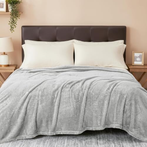 Fuzzy Plush Fleece Bed Blanket King Size (Light Grey / 104x90 IN)