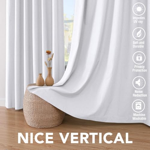 100% Blackout Linen Curtains 102" L 2 Panels Bright White (Bright White / 52"W x 102"L (Pack of 2))