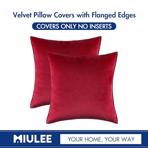 Christmas Decorative Red Velvet Throw Pillow Covers for Couch 22x22 (22" x 22" (Pack of 2) / Red)