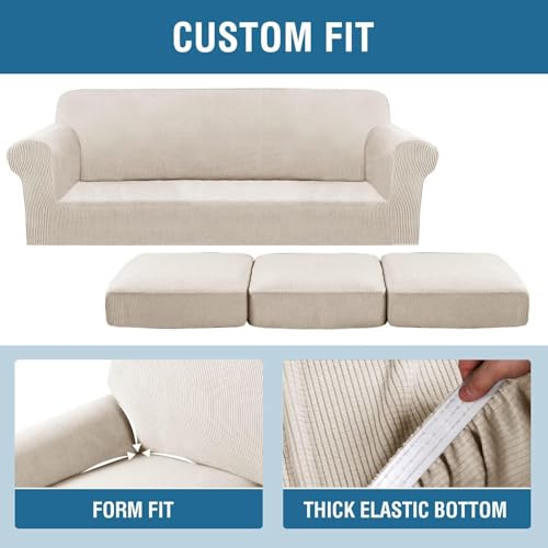4 Piece Stretch Sofa Covers for 3 Cushion Couch Covers for Living Room Furniture Slipcovers (Large Plus / Island Fossi)