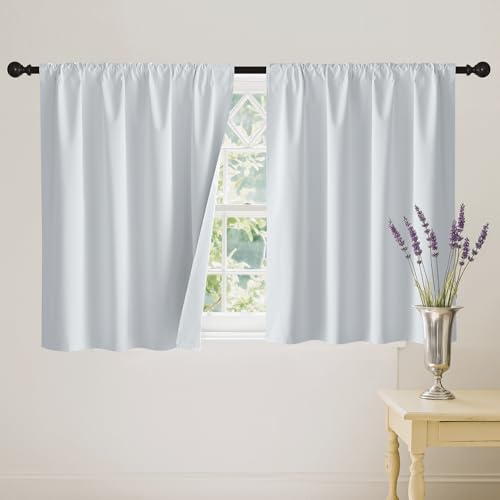 Short White 100% Blackout Curtains for Small Window (100% Blackout - White / 42"W x 36"L (Pack of 2))