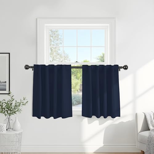 Half Window Curtains (Navy Blue / 29"W x 24"L (Pack of 2))