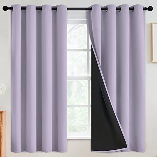 Lilac 100% Blackout Curtains Room Darkening Living Room 63 Inch (Lilac / 52"W x 63"L (Pack of 2))