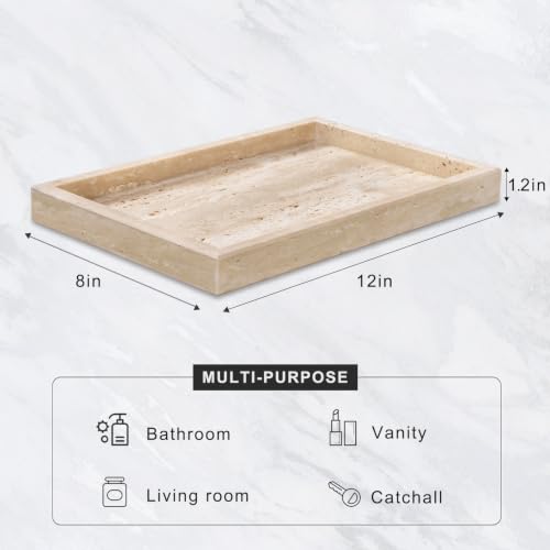 Marble Bathroom Tray for Countertop & Home Decor (Beige Travertine)