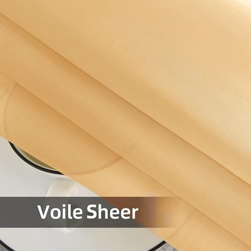 Solid Sheer Rod Pocket Curtain Voile Draperies 2 Panels White Beige Black Grey Coffee 52 Inch Width 45 Inch Long 1 Pair for Kitchen Bedroom Children Living Room Yard (Beige / 52"W x 45"L (Pack of 2))