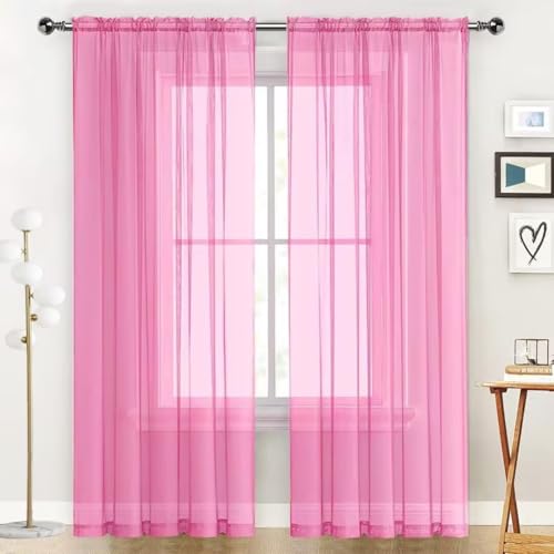 Basic Rod Pocket Sheer Voile Window Curtain Panels Pink 1 Pair 2 Panels 70 Width 72 Inch Long for Kitchen Bedroom Children Living Room Yard（Pink (Pink / 70"W x 72"L (Pack of 2))