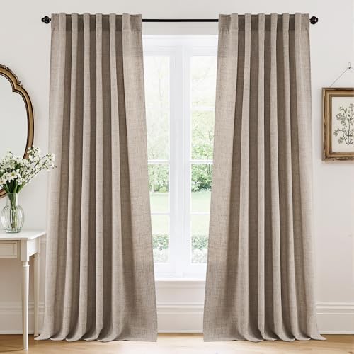 Linen Semi Sheer Curtains for Bedroom Living Room 96 inches Long (Z - Oatmeal / 52"W x 96"L (Pack of 2))