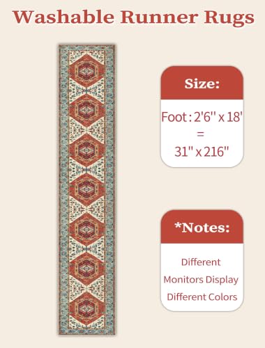 2'6"x18' Washable Non Slip Boho Runner Rug for Hallway (Orange/Multi / 2'6" x 18' (Runner))