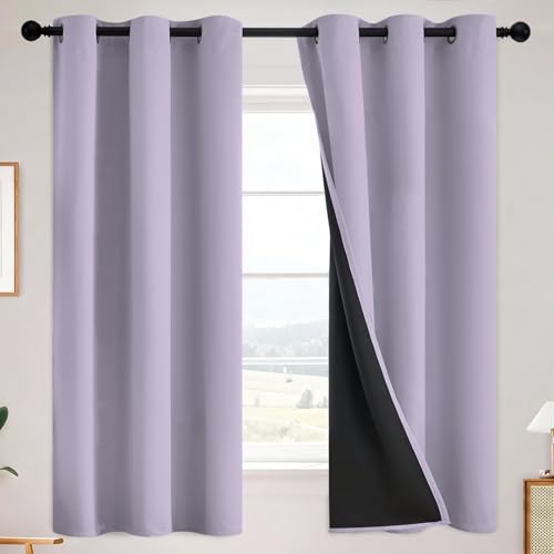 Lilac 100% Blackout Curtains Room Darkening Living Room 63 Inch (Lilac / 38"W x 63"L (Pack of 2))