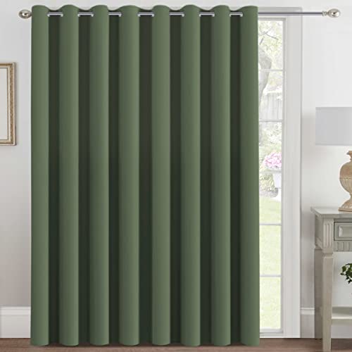 Blackout Patio Curtains 100 x 96 Inches for Sliding Door Extral Wide Blackout Curtain Panels Thermal Insulated Room Divider (100"W x 96"L (Pack of 1) / Bronze Green)