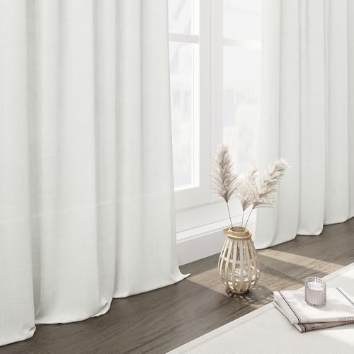 Extra Long Ivory Curtains 132 Inch Length 2 Panels Set Back Tab Neutral Farmhouse Drapes Light Filtering Semi Sheer Linen Curtain 132 Inches Long for Floor to Ceiling Window Patio Sliding Door (52"W x 132"L (Pack of 2) / Ivory)
