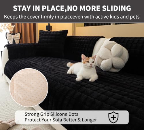 Sectional Velvet Couch Covers for 2 Seats (Black / 1PC/35.4"x47.2"/2 Seats & Short "L" Part)