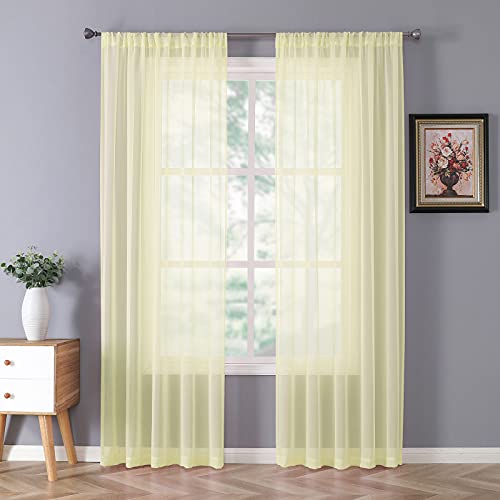 Sheer Curtain Linen Textured Living Room Curtains Sheer Light Filtering Rod Pocket Voile Curtain for Bedroom (54"W x 72"L (Pack of 2) / Transparent Yellow)