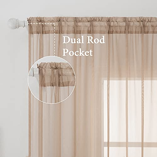 2 Panels Sheer Curtains for Living Room 54 X 108 Inches Brown (Brown / 54"W x 108"L (Pack of 2))
