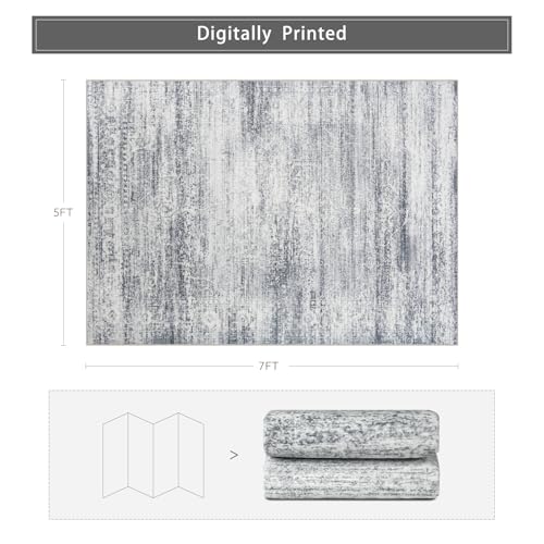 5x7 Washable Area Rugs for Living Room (5' x 7' (Rectangular) / Grey-cream)