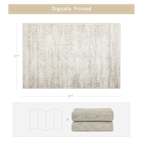 Small Washable Rugs 2x3 Entryway Area Rugs for Kitchen (2' x 3' (Rectangular) / Beige-ivory-cream-brown-camel)
