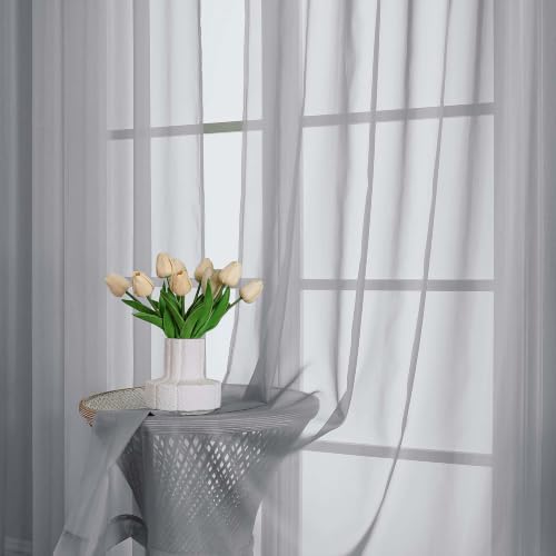Cream Sheer Curtains 63 Inch Long 2 Panels (Cream / 59"W x 63"L (Pack of 2))