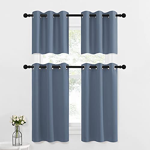 Window Short Curtains for Kitchen Home Fashion for Cafe Window (Stone Blue / 42"W x 36"L (Pack of 2))