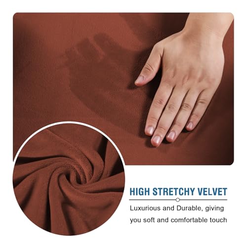 Modern Velvet Plush 4 Piece High Stretch Sofa Slipcover Sofa Cover Furniture Protector Form Fit Luxury Thick Velvet Sofa Cover for 3 Cushion Couch (3 Cushion Sofa / Rust)