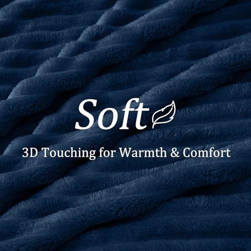 Ribbed Twin Blanket for Couch & Bed (Navy / Twin(60"x80"))