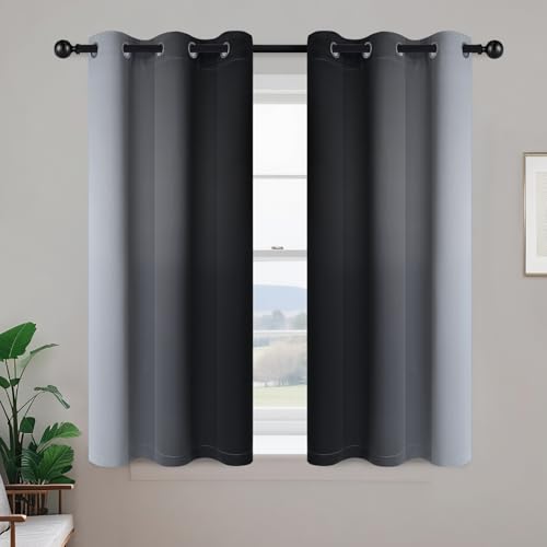 Ombre Curtains Black and Greyish White for Living Room (42"W x 45"L (Pack of 2) / Black)