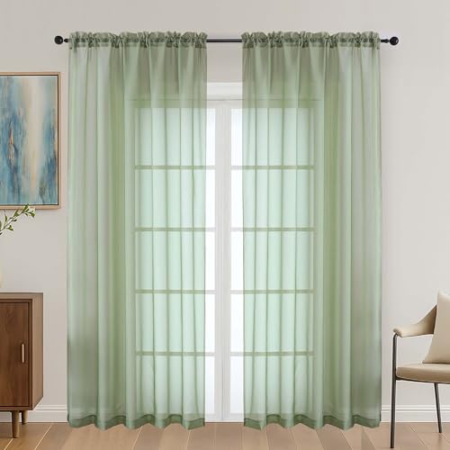 Sage Green Sheer Curtains 72 Inches Long 2 Panels Set (Sage Green / 59"W x 72"L (Pack of 2))